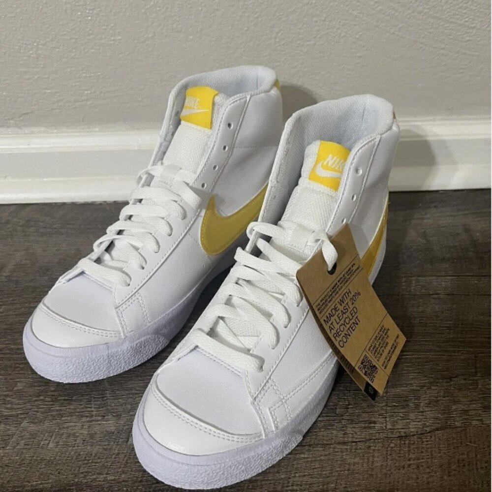 NIKE BLAZER MID NN GS KWE 77 WHITE YELLOW Shoe Size 7Y/Women 8.5 FJ4670-100​​​ - Picture 9 of 11